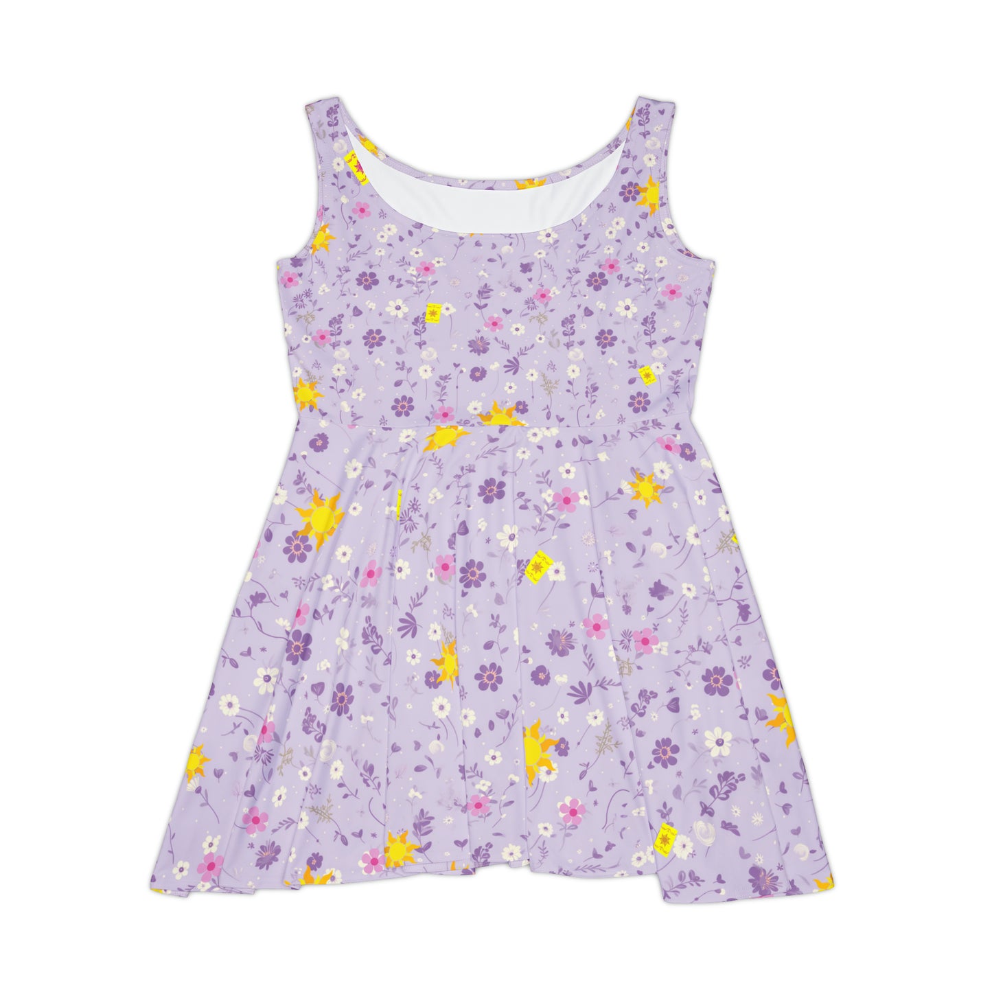 Light Purple Tangled Flowers Yellow Sun Women's Skater Dress