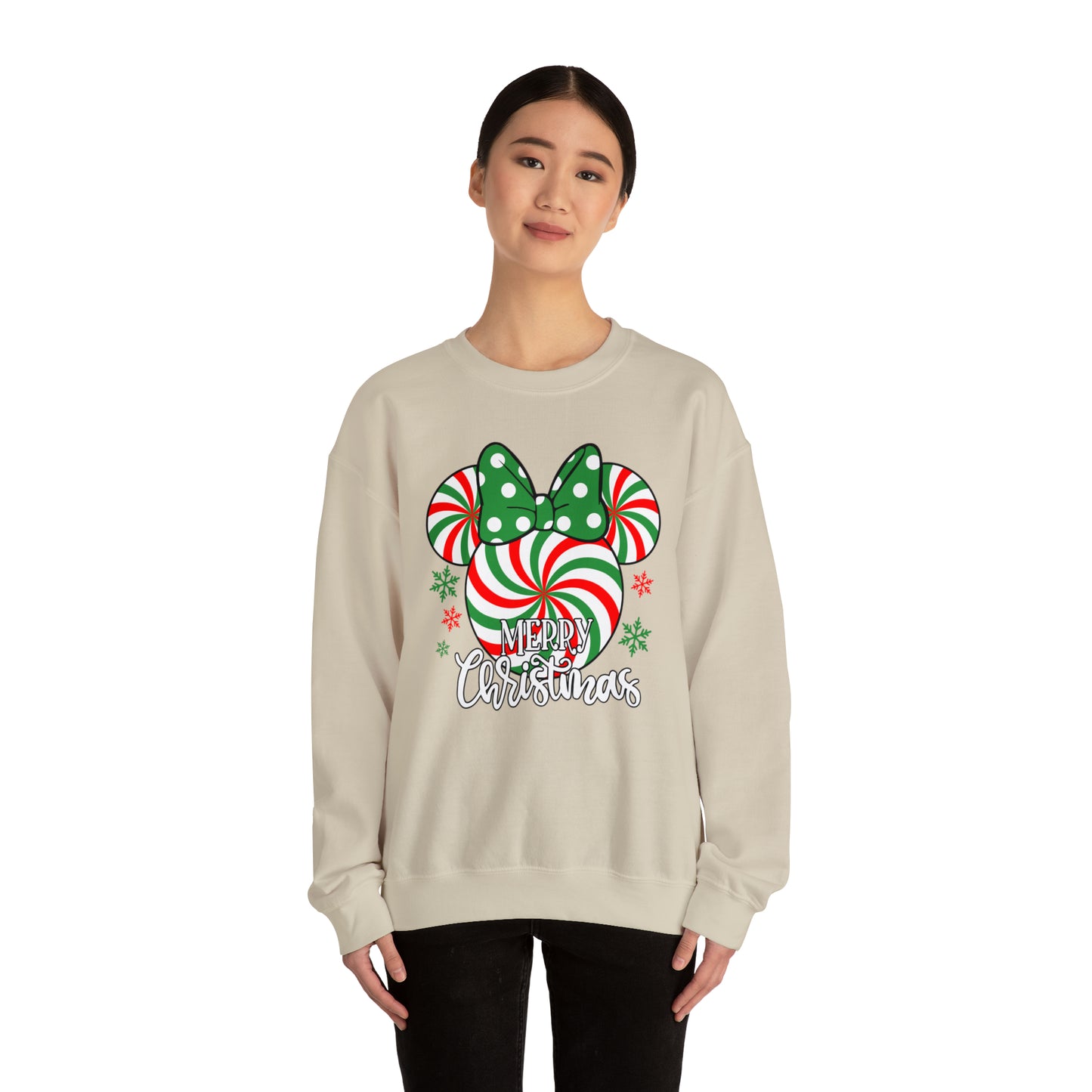 MD - Minnie Peppermint Swirl Christmas Sweatshirt, Peppermint Family Sweatshirt, Christmas Gift Sweatshirt, Christmas Minnie Sweatshirt