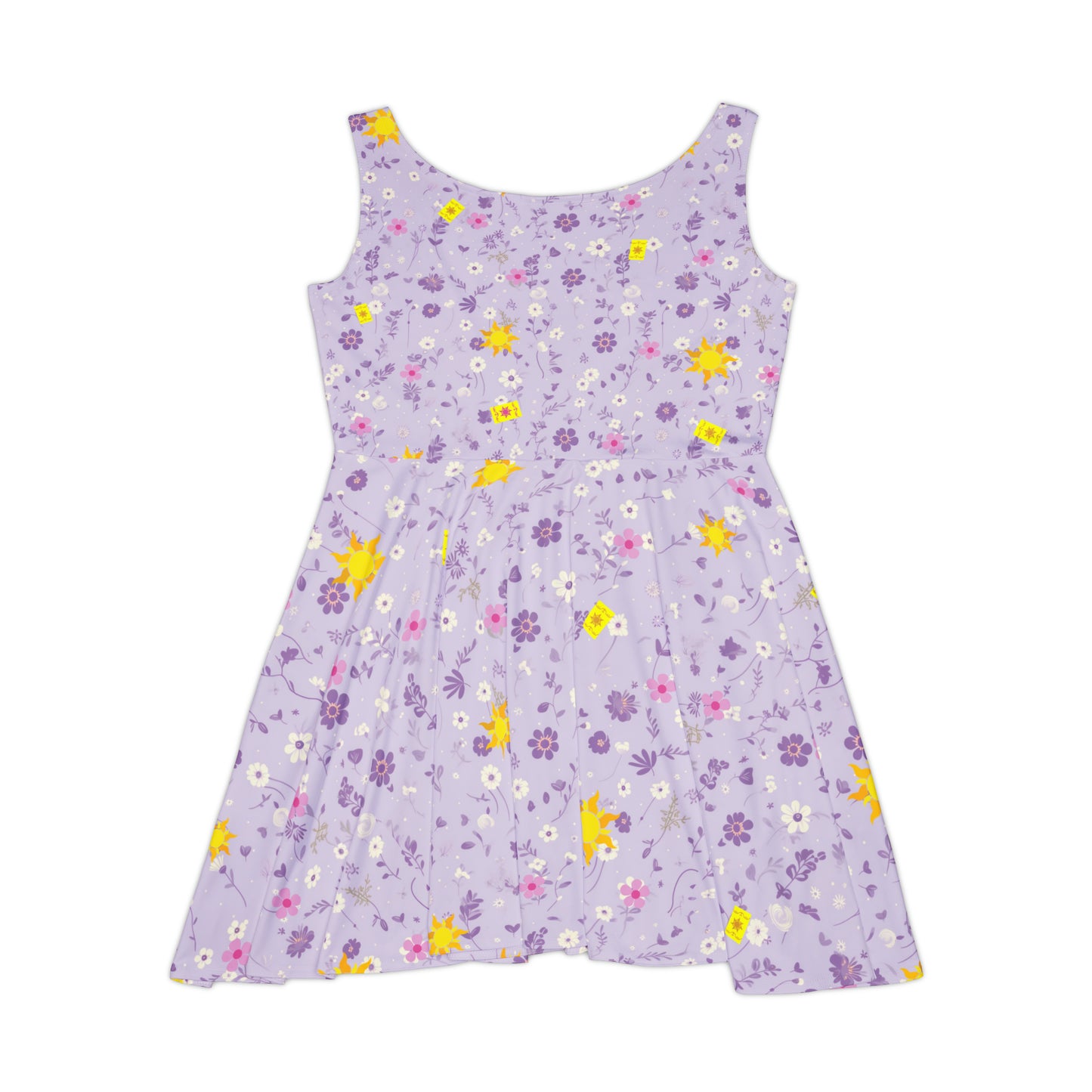 Light Purple Tangled Flowers Yellow Sun Women's Skater Dress