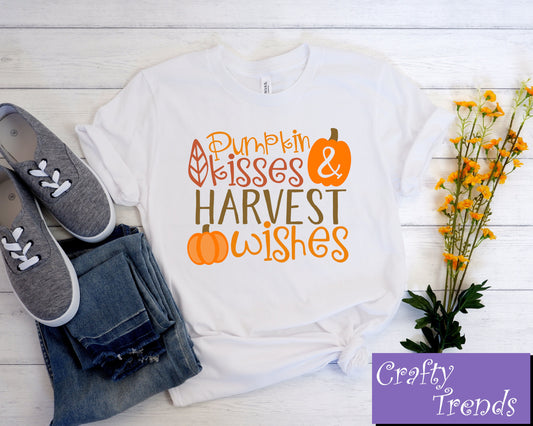 Pumpkin Kisses Harvest Wishes Tee, Fall Pumpkin Tee, Halloween Shirt,Halloween Ladies Tee, Pumpkin Picking,Fall Tee, Fall Shirt,Autumn Shirt