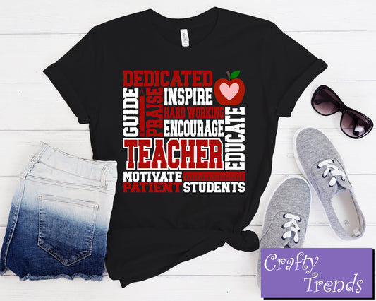 Teacher Engage Inspire Word Art Shirt, School Shirt,Teacher Shirt,Educator Shirt,Teacher Tee, School Tee, Teacher Support Shirt,Motivate Tee