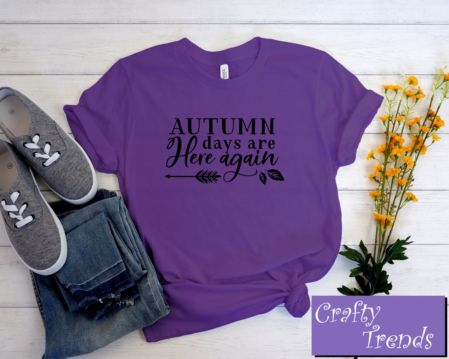 Autumn Days Are Here Again, Womens, Ladies, Shirt, Bella Canvas, Fall Collection, Fall Leaf