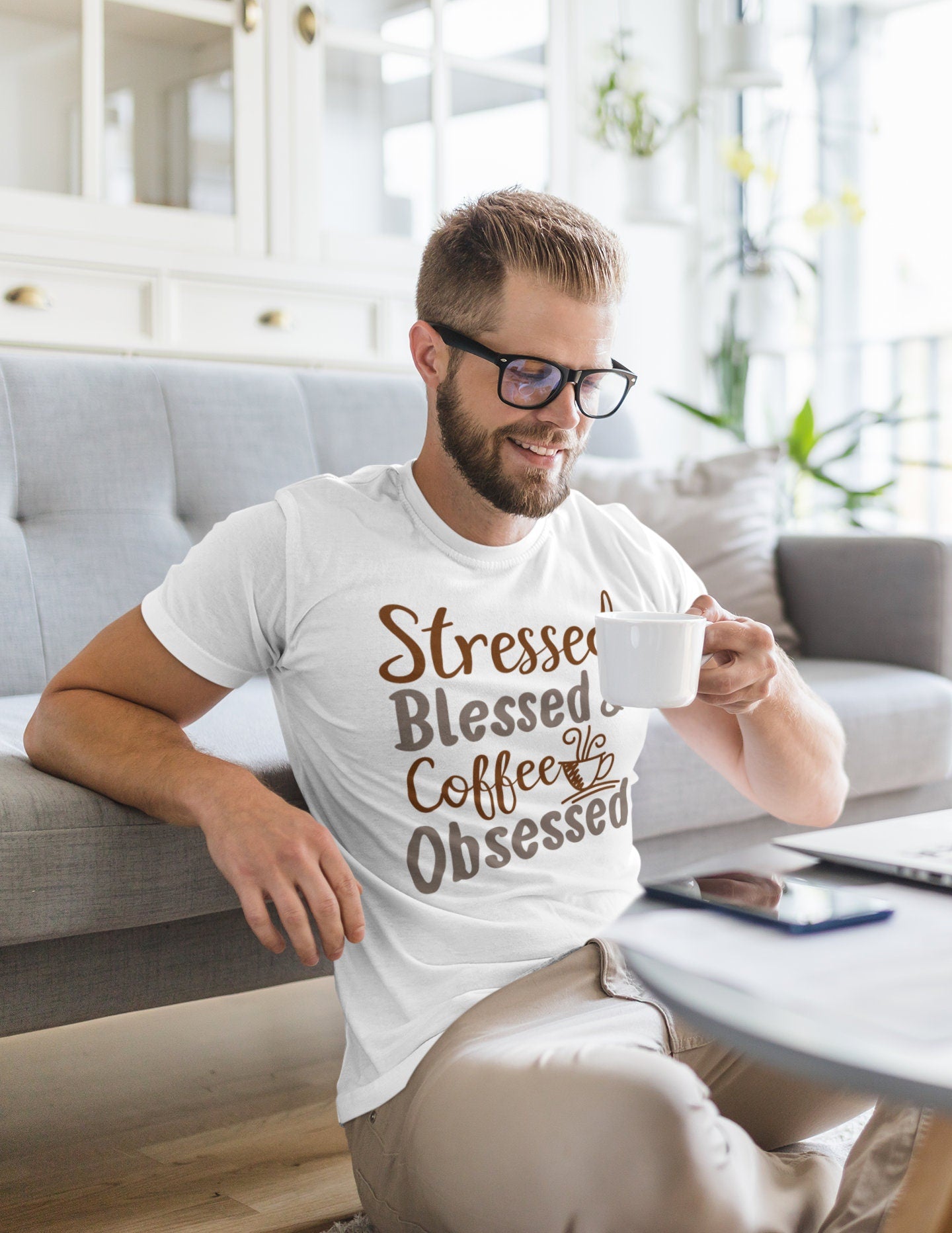Stressed Blessed & Coffee Obsessed, Coffee Lover Shirt, Funny Coffee Shirt, Coffee Tee, Women's Coffee Tee, Mom Life Shirt, Busy Woman Tee