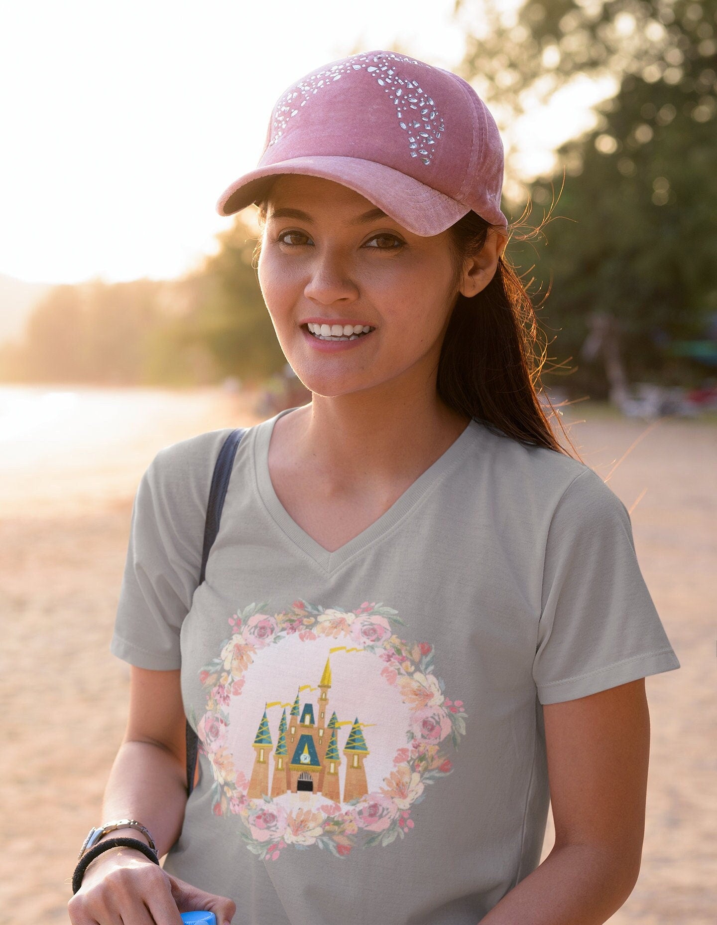 Cinderella's Royal Rose Garden Castle V-neck Shirt, Disney Trip Shirt, Vacation Shirt, Theme Park Tee, Women's Tee, Castle Shirt