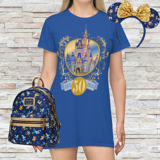 Castle 50 Anniversary T-Shirt Dress, Disney 50 Years, 1971- 2021 Dress, Cinderella Castle T-shirt Dress, Magical Celebration Dress