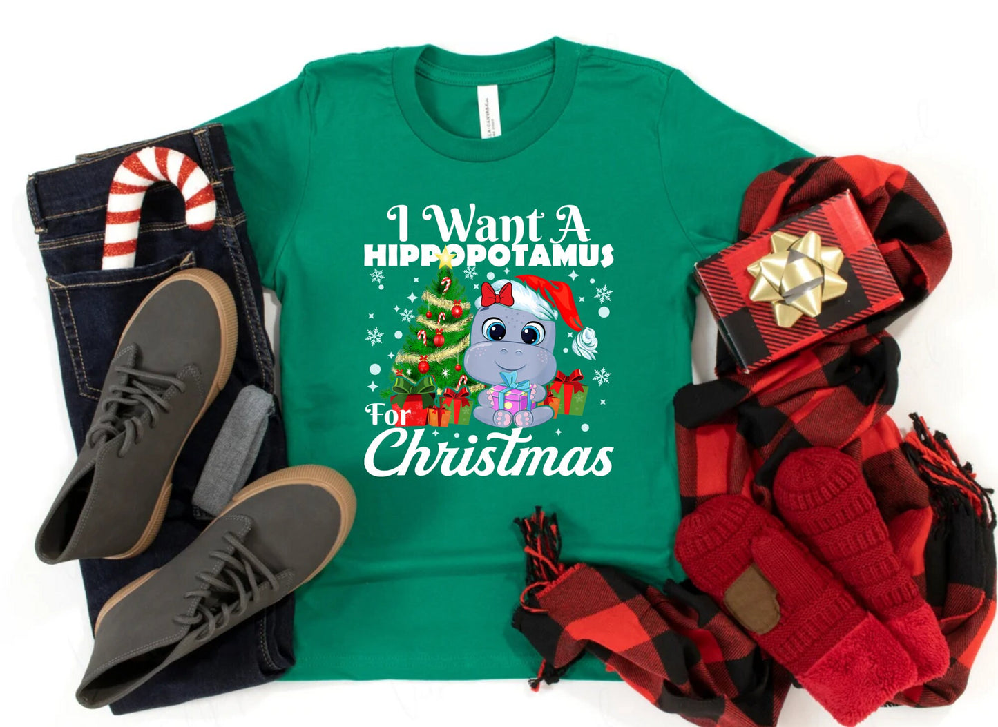 I Want A Hippopotamus For Christmas Shirt, Cute Youth Girls Shirt Holiday Shirt, Cute Santa Hippopotamus Shirt, Christmas Tree Shirt