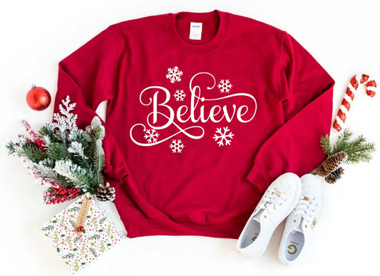 Unisex Believe Sweatshirt, Holiday Shirt, Christmas Shirt, Women's Holiday Shirt,Holiday Pajamas