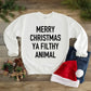 Unisex Funny Christmas Sweatshirt, Home Movie Quote Merry Christmas Ya Filthy Animal Holiday Alone Party Graphic Sweatshirt