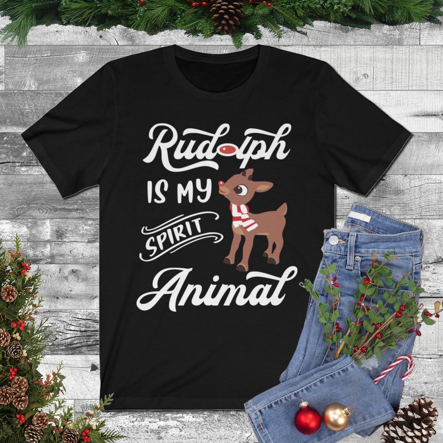 Rudolph Is My Spirit Animal Tee Shirt, Christmas Shirt, Vacation Shirt, Christmas Tee, Funny Christmas Shirt, Pajama Shirt