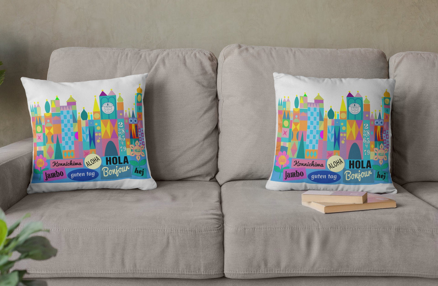 Disney Small World Inspired Pillow, Disney Decorative Pillow, Disney Throw Pillow, Disney Decor Pillow, Housewarming Gift, Disney Gift