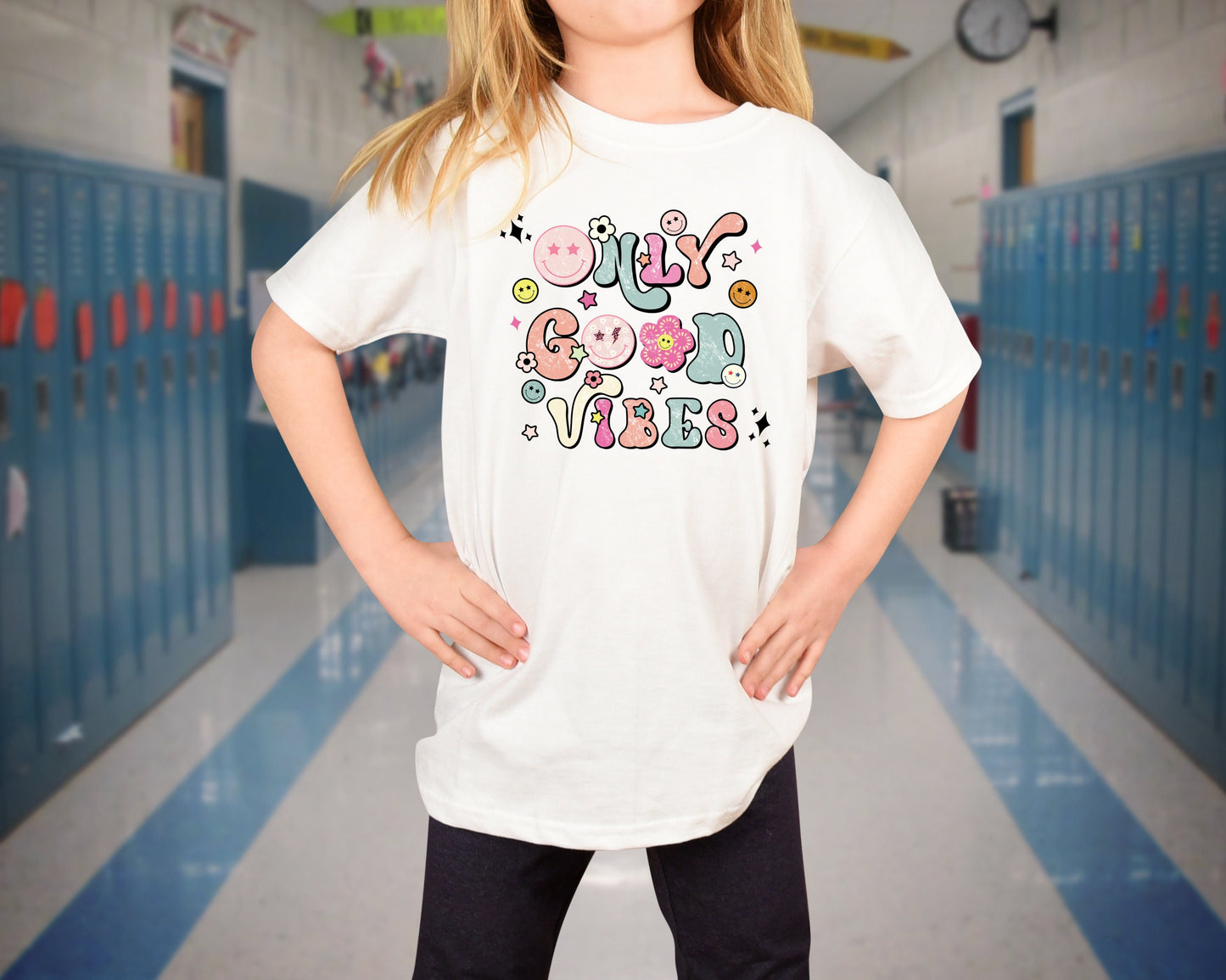 Good Vibes Only Youth Shirt, Good Vibes Graphic Tee, First Day of School Shirt, Back to School Shirt, Girl's School Shirt, Smiley Face Shirt