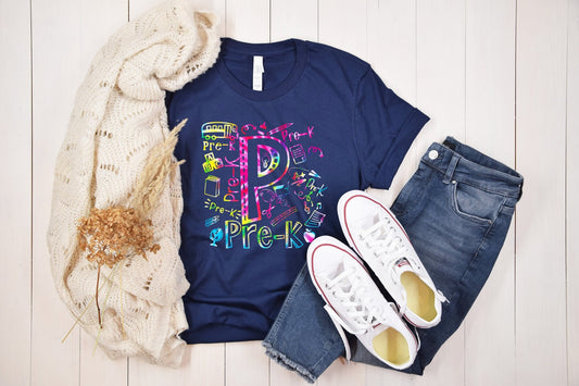 Pre-k Typography Teacher Shirt, Preschool Shirt, Back To School Shirt, Teacher Shirt, Teacher Tribe Shirt, Elementary Teacher Shirt