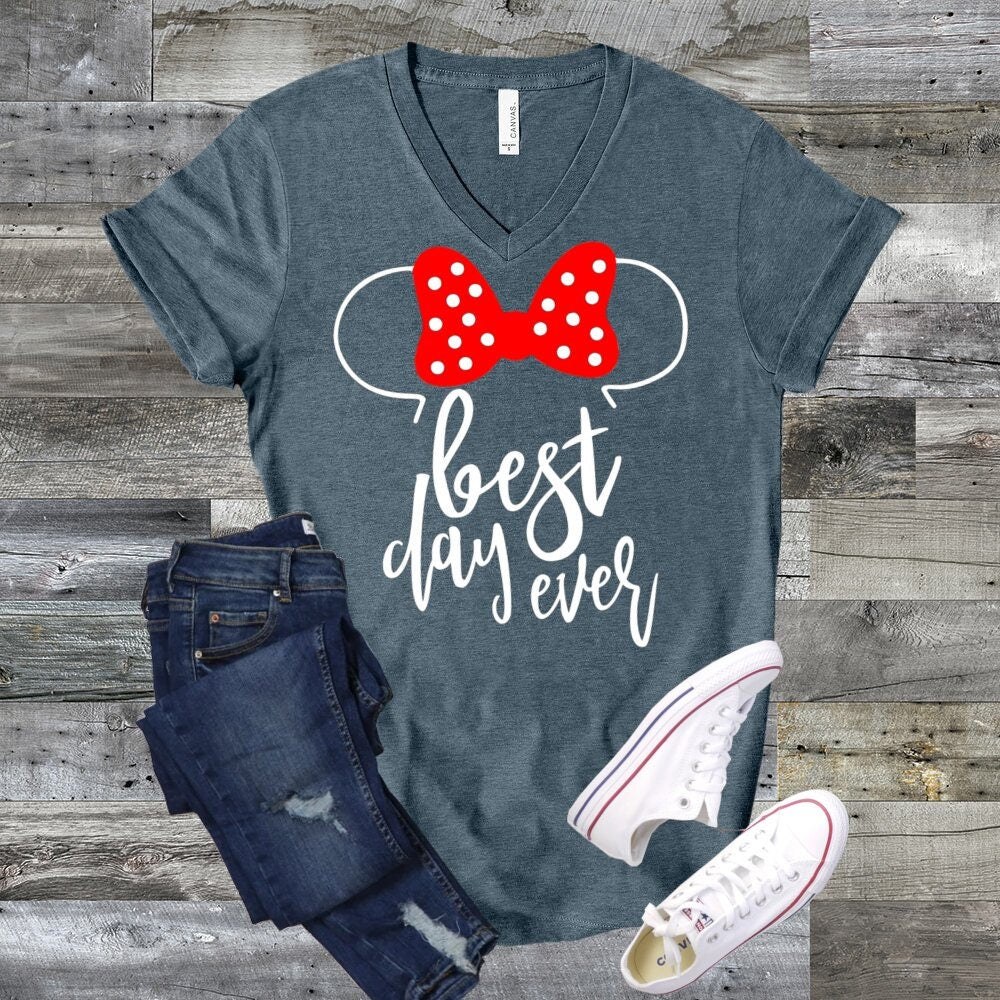 Best Day Ever V-Neck Shirt, Minnie Mouse Ears V-Neck Shirt, Disney Trip V-Neck Shirt, Vacation V-Neck Shirt, Theme Park Shirt, Women's Shirt