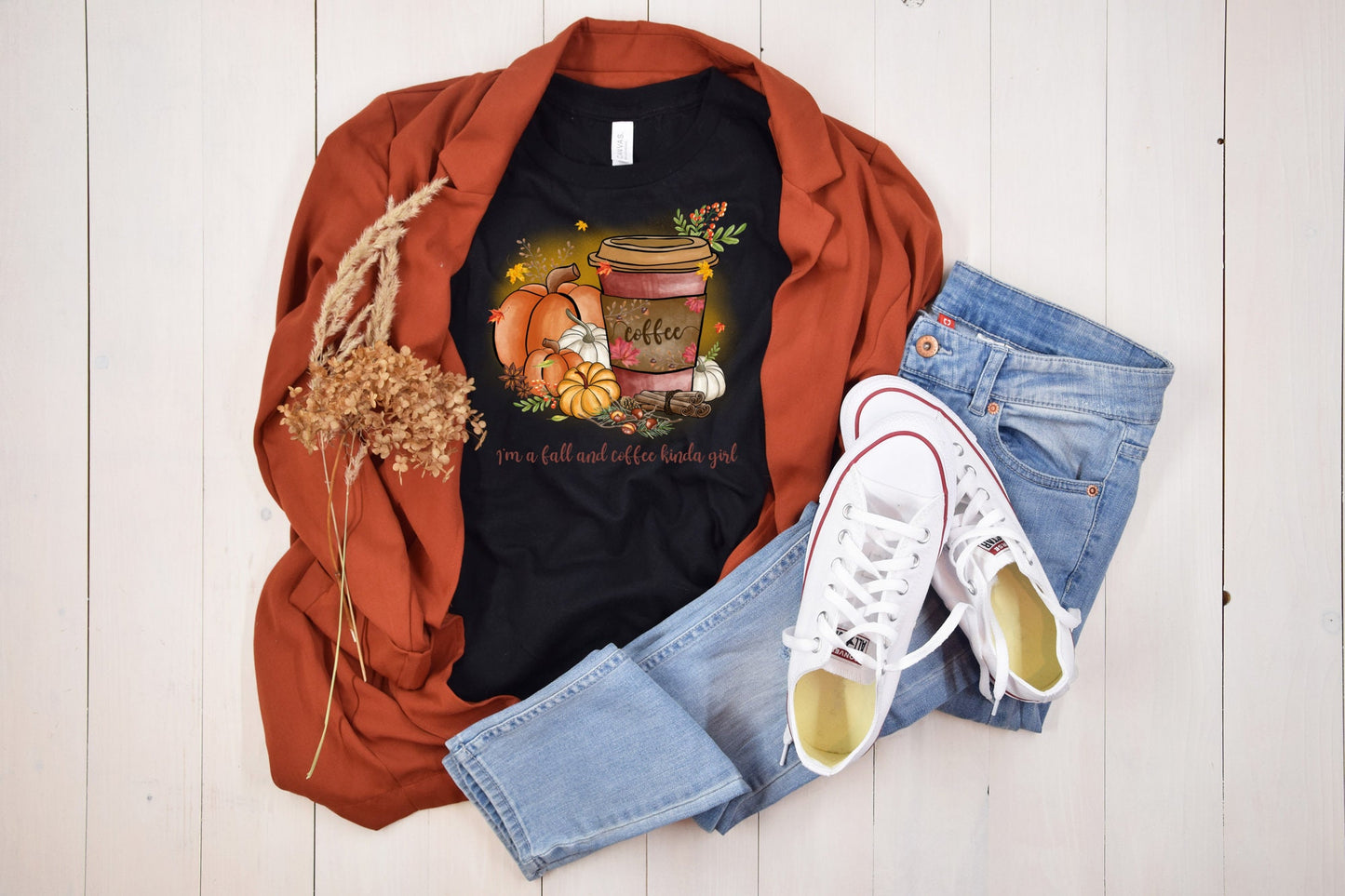 I'm A Fall and Coffee Kinda Girl Shirt, Cute Fall and Coffee T-Shirt, Pumpkin Shirt, Autumn Shirt, Hello Fall, Thanksgiving, Fall Lover