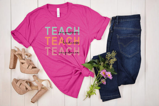 Teach Compassion Kindness Confidence Shirt, Teacher Shirt, Back to School Shirt, Teach Love Inspire Shirt, Inspirational Teacher Shirt