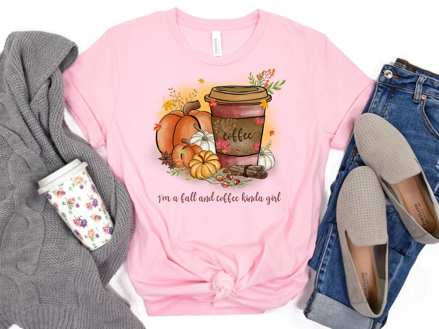 I'm A Fall and Coffee Kinda Girl Shirt, Cute Fall and Coffee T-Shirt, Pumpkin Shirt, Autumn Shirt, Hello Fall, Thanksgiving, Fall Lover