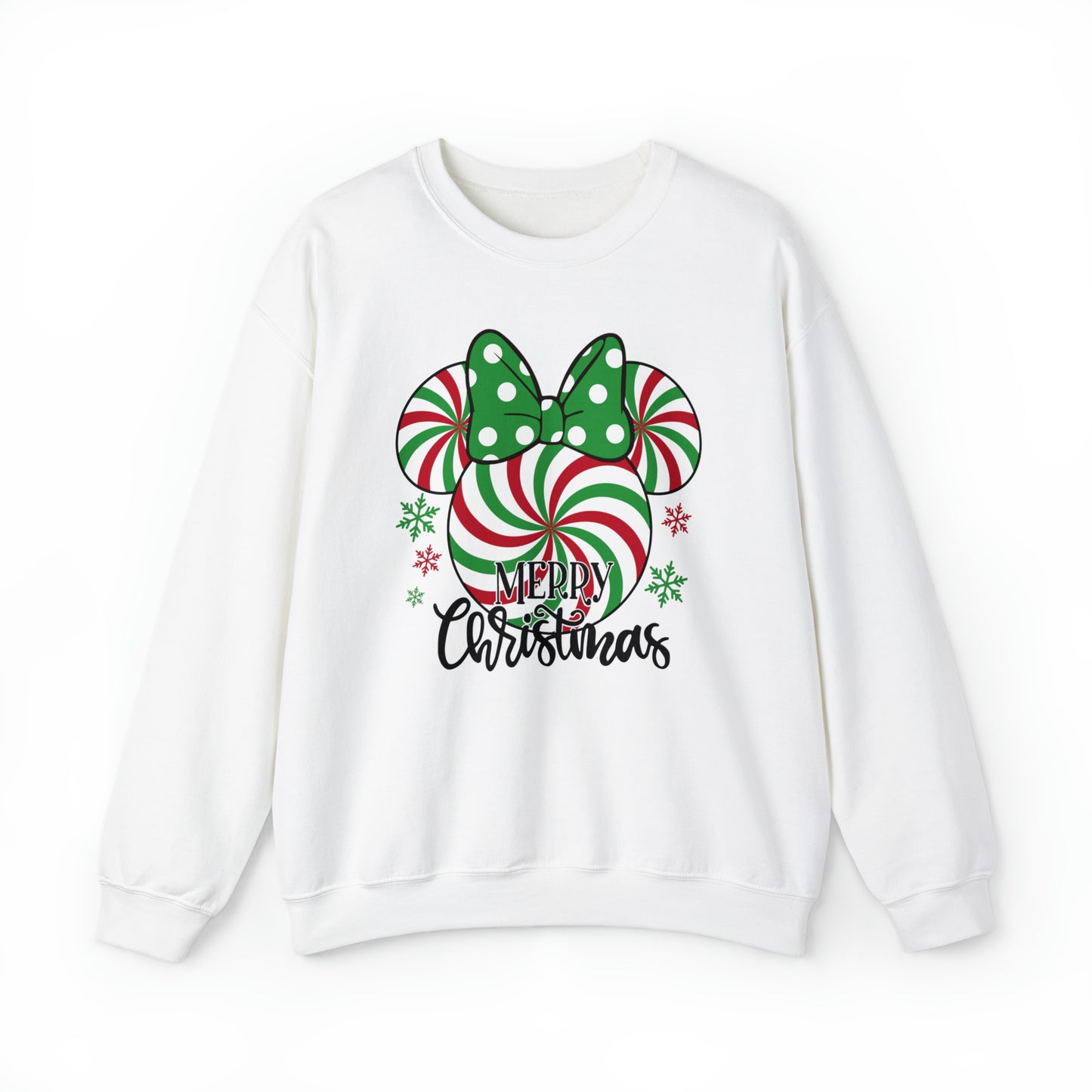 MD - Minnie Peppermint Swirl Christmas Sweatshirt, Peppermint Family Sweatshirt, Christmas Gift Sweatshirt, Christmas Minnie Sweatshirt