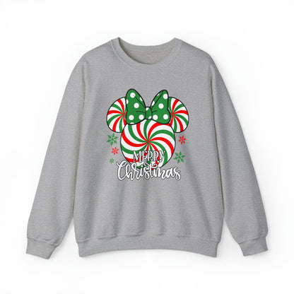 MD - Minnie Peppermint Swirl Christmas Sweatshirt, Peppermint Family Sweatshirt, Christmas Gift Sweatshirt, Christmas Minnie Sweatshirt