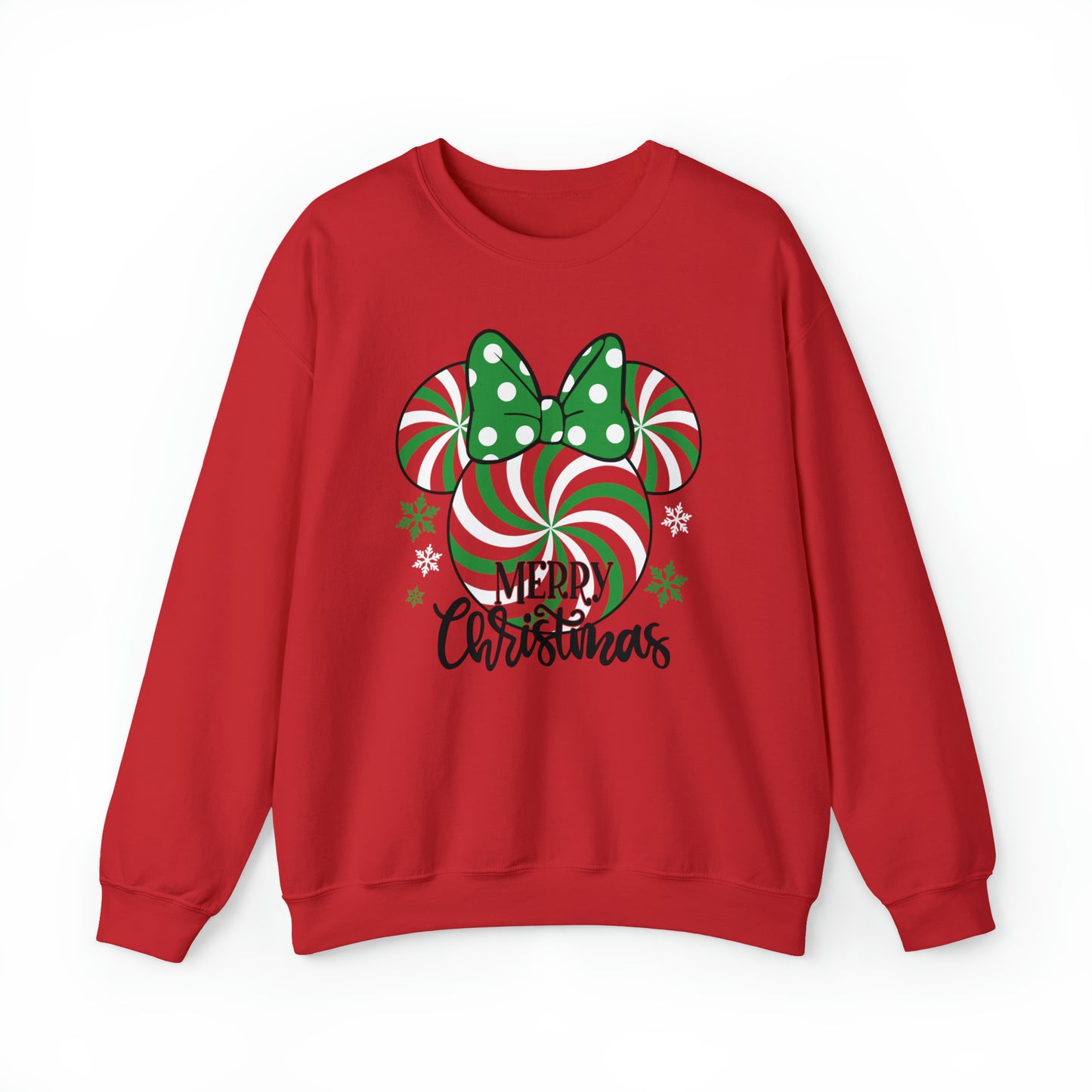 MD - Minnie Peppermint Swirl Christmas Sweatshirt, Peppermint Family Sweatshirt, Christmas Gift Sweatshirt, Christmas Minnie Sweatshirt