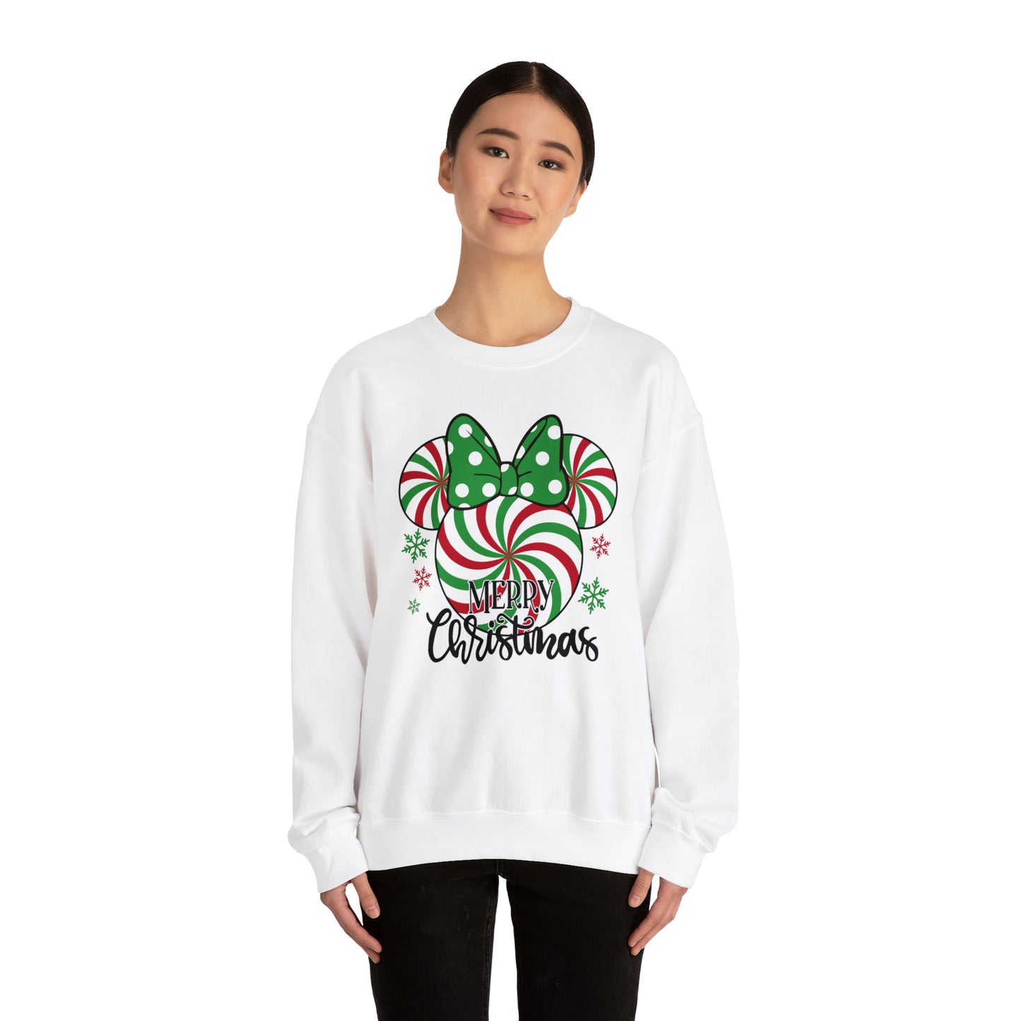 MD - Minnie Peppermint Swirl Christmas Sweatshirt, Peppermint Family Sweatshirt, Christmas Gift Sweatshirt, Christmas Minnie Sweatshirt