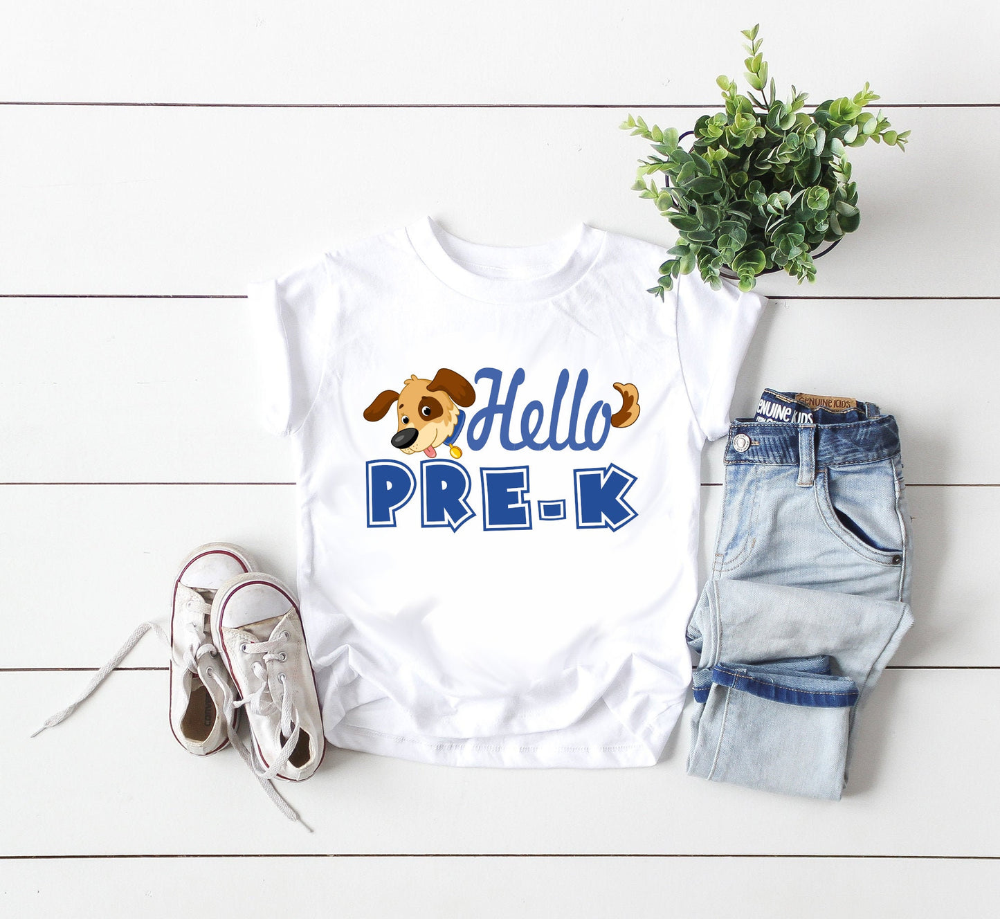 Hello Pre-K Back to School Shirt First Day of School Toddler Boys and Girls White Red Heather Navy Black Pre-K