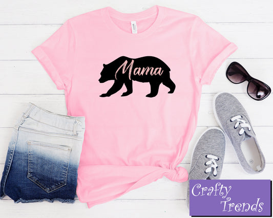 Black And Pink Mama Bear Classic T-Shirt,Printed Black and Pink Mama Bear Shirt