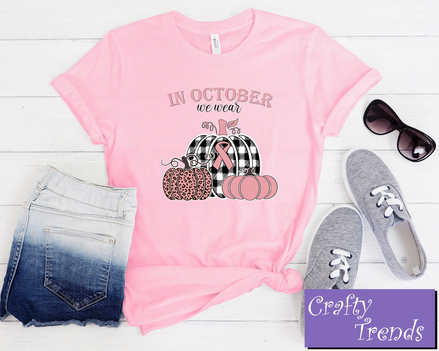 Women's Graphic TShirt - In October We Wear Pink, Cancer Support,Cancer Survivor Shirt,Breast Cancer Awareness,Pink Ribbon Shirt,Warrior Tee