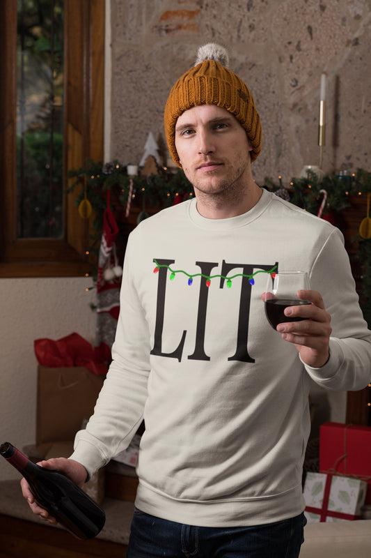 Unisex Funny Christmas Sweatshirt, T-Shirt, or Hoodie, Funny Holiday Shirt, LIT Christmas Lights, Women's Get Lit Shirt,Holiday Pajamas