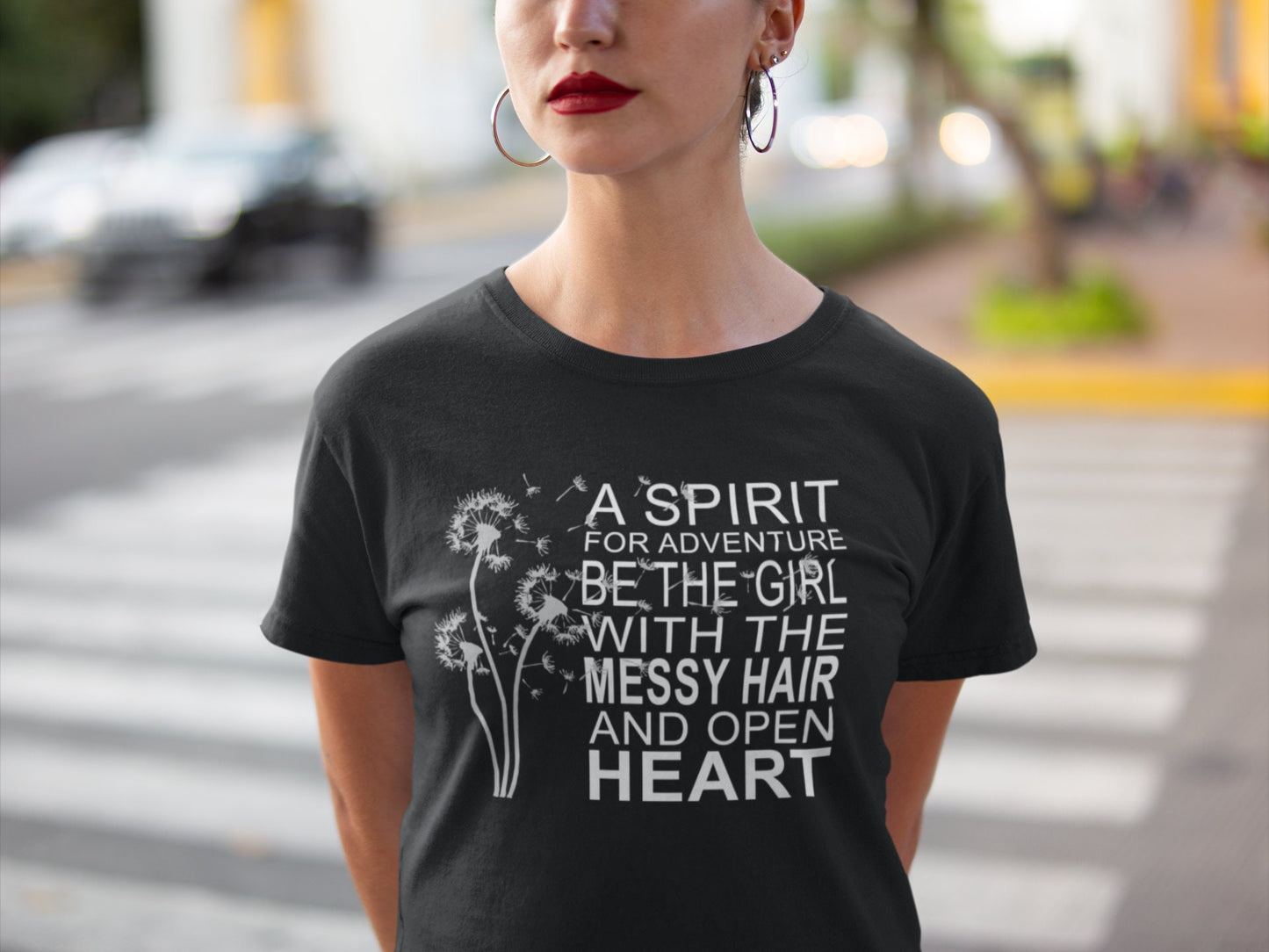 A Spirit for Adventure Be The Girl with Messy Hair and Open Heart Shirt, Adventure Girl Tee, Camping Shirt, Outdoors Shirt, Women Shirt