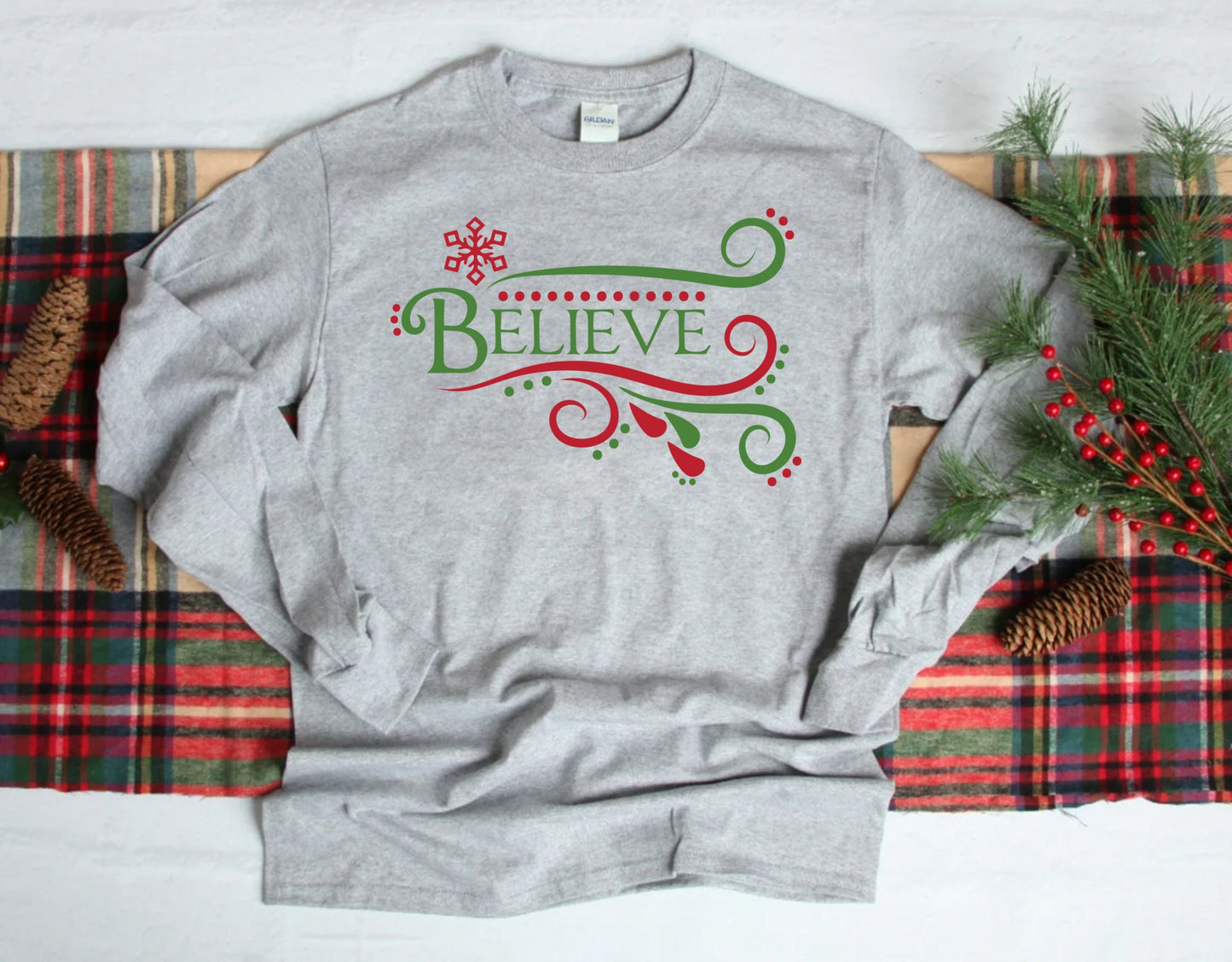 Believe Long Sleeve Shirt, Christmas Shirts, Holiday Shirts, Winter Shirts, Inspirational Shirts, Family Christmas Shirts