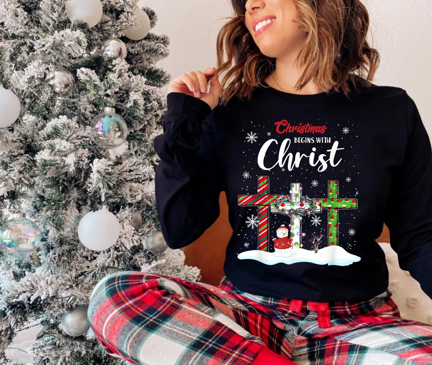 Christmas Begins with Christ Sweatshirt, Merry Christmas, Christmas Sweatshirt, Holiday Party, Christian Sweatshirt, Scripture Sweatshirt