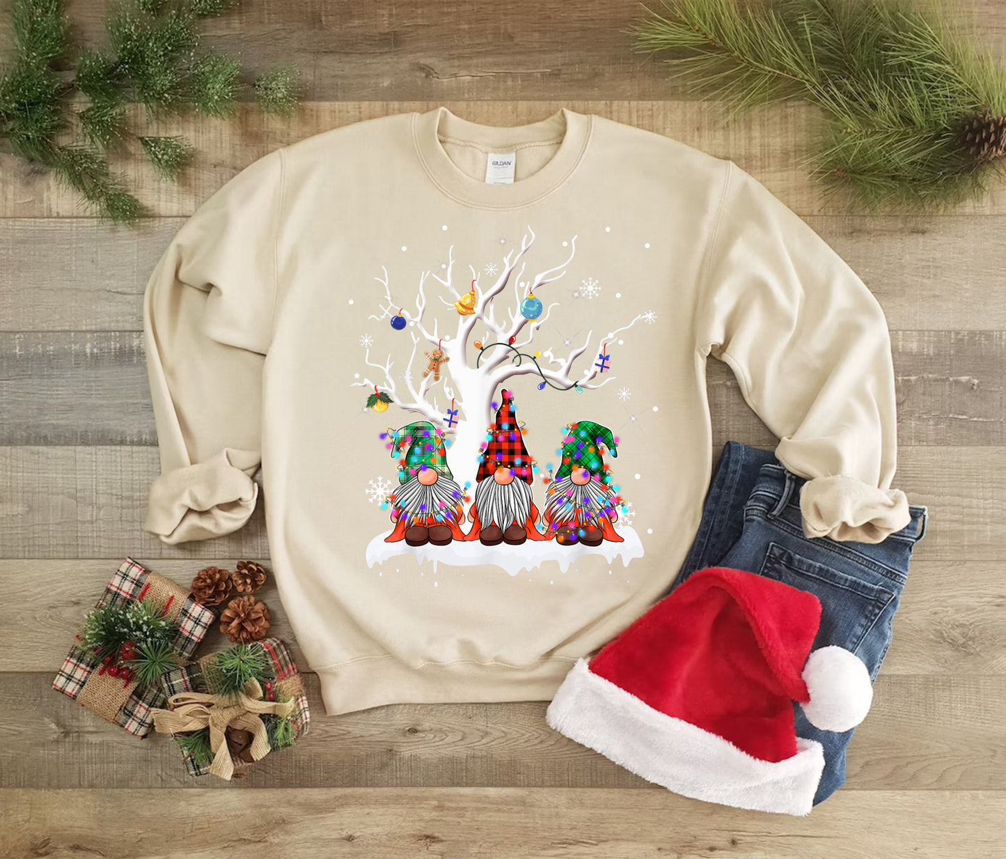 Christmas Gnomes Sweatshirt, Christmas Gnomes Tree Sweatshirt, Holiday Sweatshirt, Christmas Sweatshirt, Winter Sweatshirt, Women's Sweater
