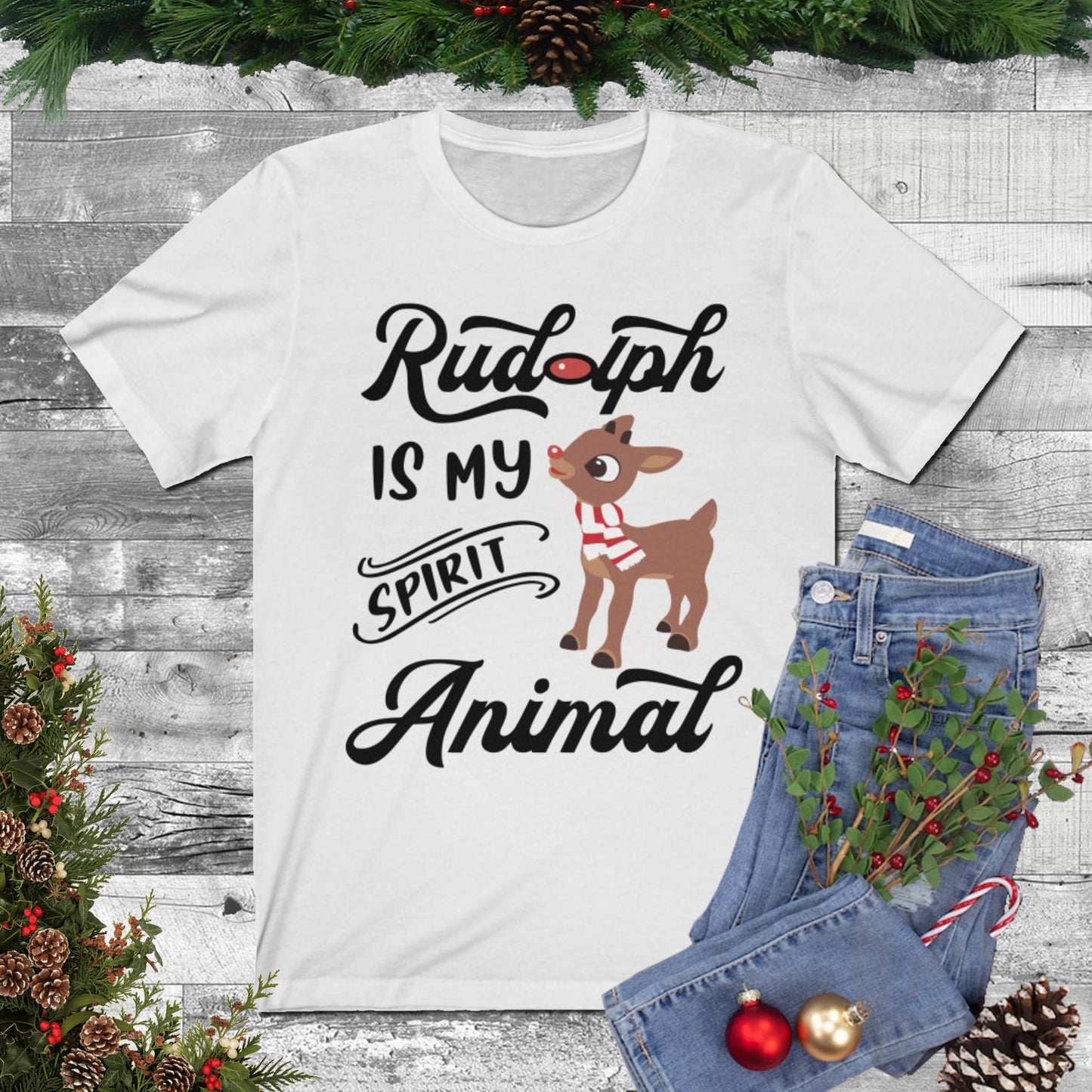Rudolph Is My Spirit Animal Tee Shirt, Christmas Shirt, Vacation Shirt, Christmas Tee, Funny Christmas Shirt, Pajama Shirt