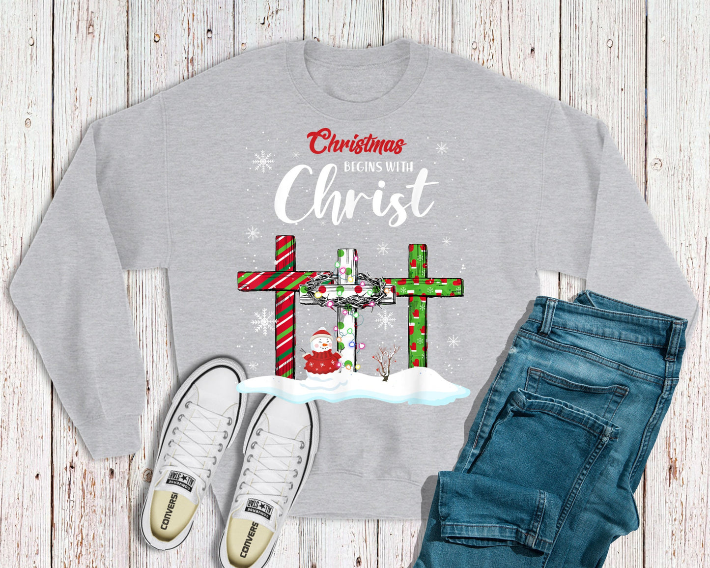 Christmas Begins with Christ Sweatshirt, Merry Christmas, Christmas Sweatshirt, Holiday Party, Christian Sweatshirt, Scripture Sweatshirt