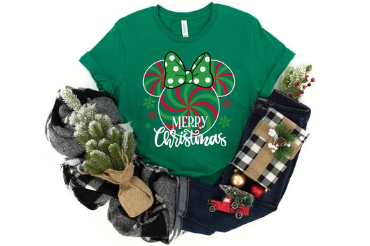 Minnie Peppermint Swirl Christmas Tee Shirt, Disney Christmas Shirt, Vacation Shirt, Christmas Tee,  Candy Cane Shirt