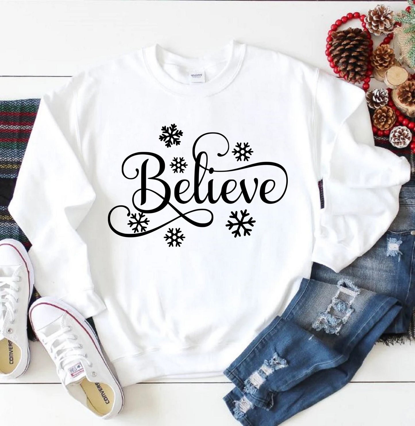 Unisex Believe Sweatshirt, Holiday Shirt, Christmas Shirt, Women's Holiday Shirt,Holiday Pajamas