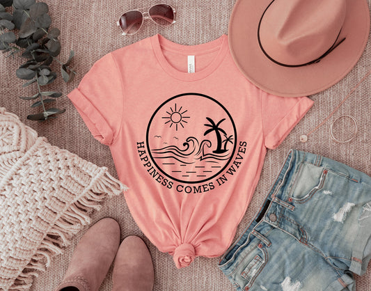 Happiness Comes In Waves Shirt, Ocean Shirt, Summer Vacation Tee, Summer Trip Shirt, Beach Vibes Shirt, Surf Lover Shirt, Beach Lover Shirt