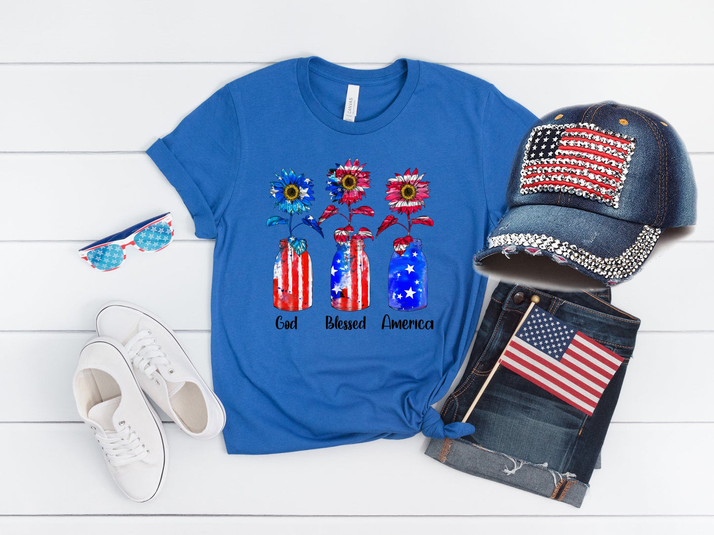 God Blessed America Sunflowers Shirt, 4th of July Shirt, Independence Day Shirt, America Shirt, USA Flag Shirt, Patriotic Shirt