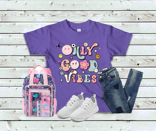 Good Vibes Only Youth Shirt, Good Vibes Graphic Tee, First Day of School Shirt, Back to School Shirt, Girl's School Shirt, Smiley Face Shirt