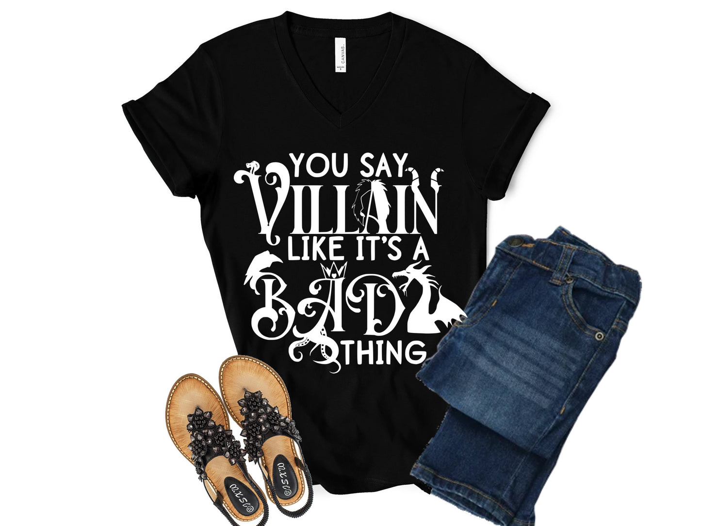 You Say Villain Like It's A Bad Thing V-Neck Shirt, Disney Villain V-Neck Shirts, Disney Vacation Shirts, Halloween Shirts, Women's Shirts